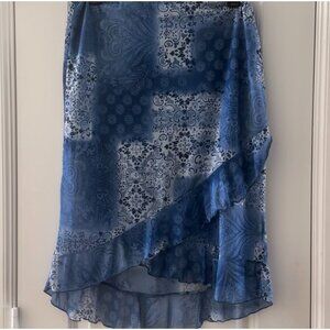 Venus Blue Asymmetrical Ruffle Hem Skirt With Paisley & Floral Print Size M